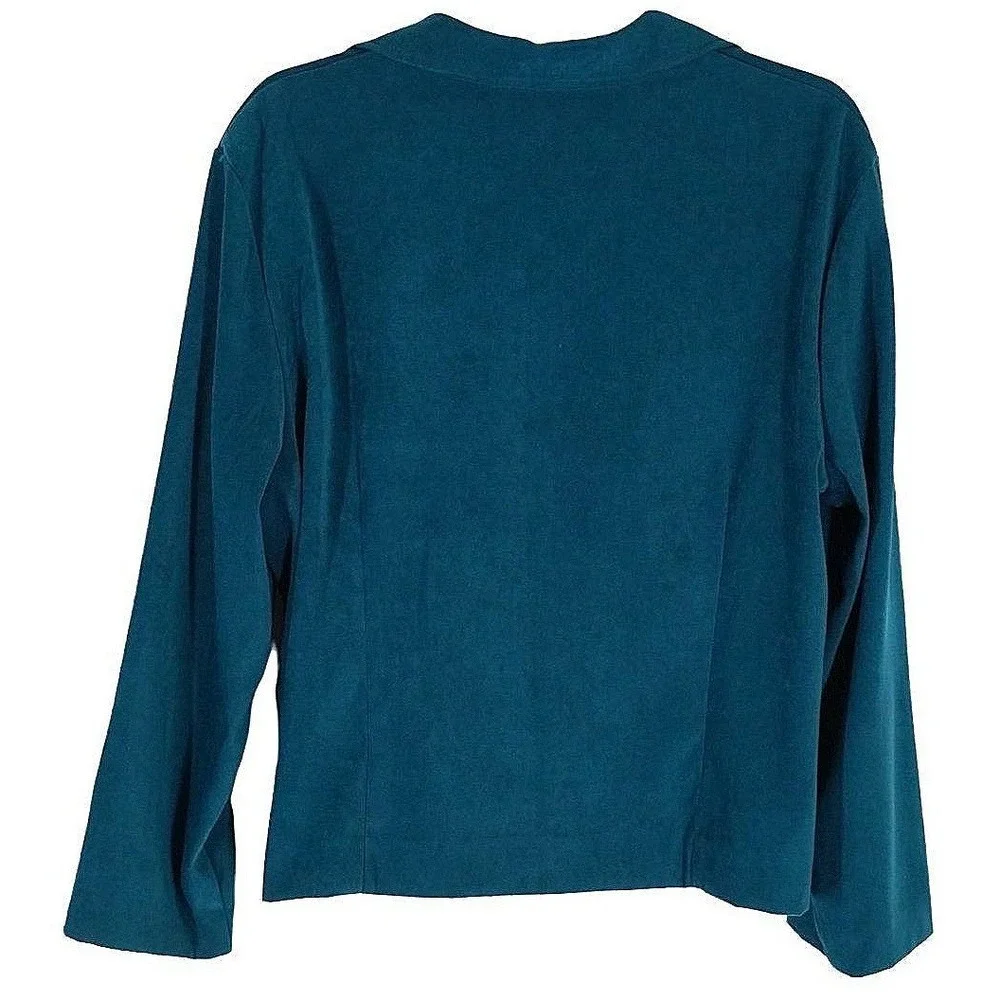 Briggs Pant Suit Womens PL Teal Blue Faux Suede Zip Jacket‎ Straight Leg 2 Piece